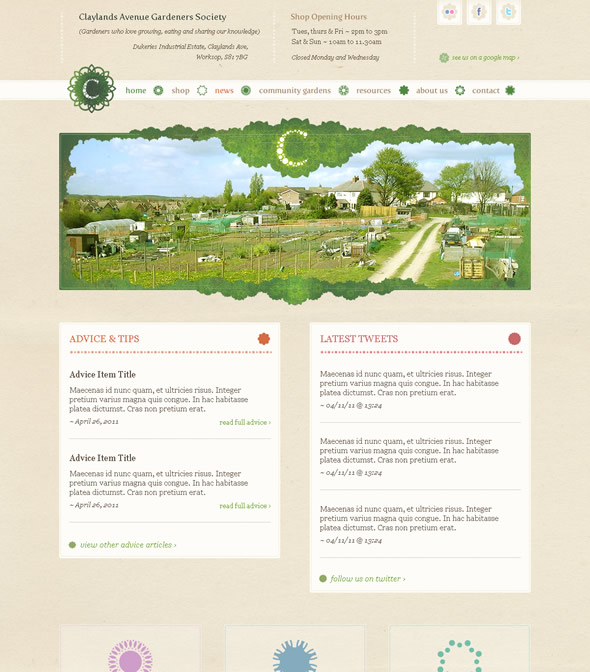 Claylands Avenue Gardeners Society ~ Homepage Design Layout